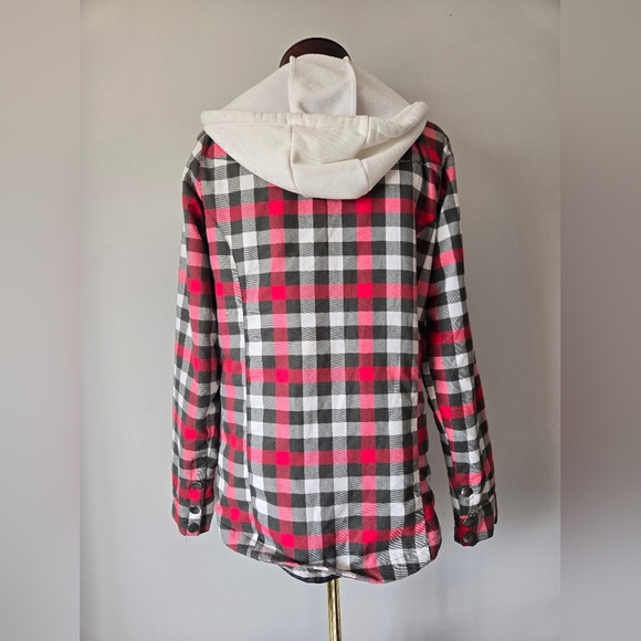 DC Pink, White And Grey Plaid Lightweight Hooded Jacket. Size Small - Picture 5 of 13